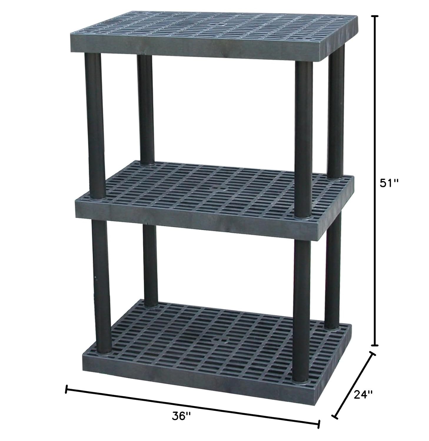 Vestil PBSS-3624-3 Plastic Bulk Shelf and Storage 3 Shelves 24 in. x 36 in. x 51 in. 750 Lb. Capacity Black
