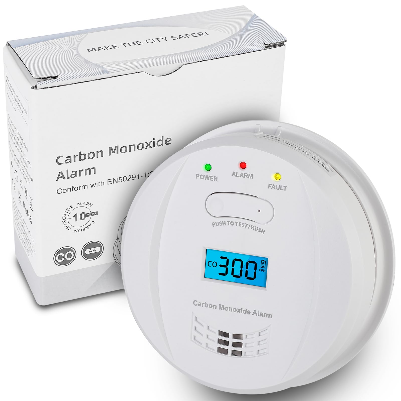 HOMELYLIFE Carbon Monoxide Detector, Battery Operated Carbon Monoxide Alarm with LCD Digital Display, 10 Year Sensor Life, EN 50291:2018 CO Alarms Include Replaceable Battery for Home Safety — image 1