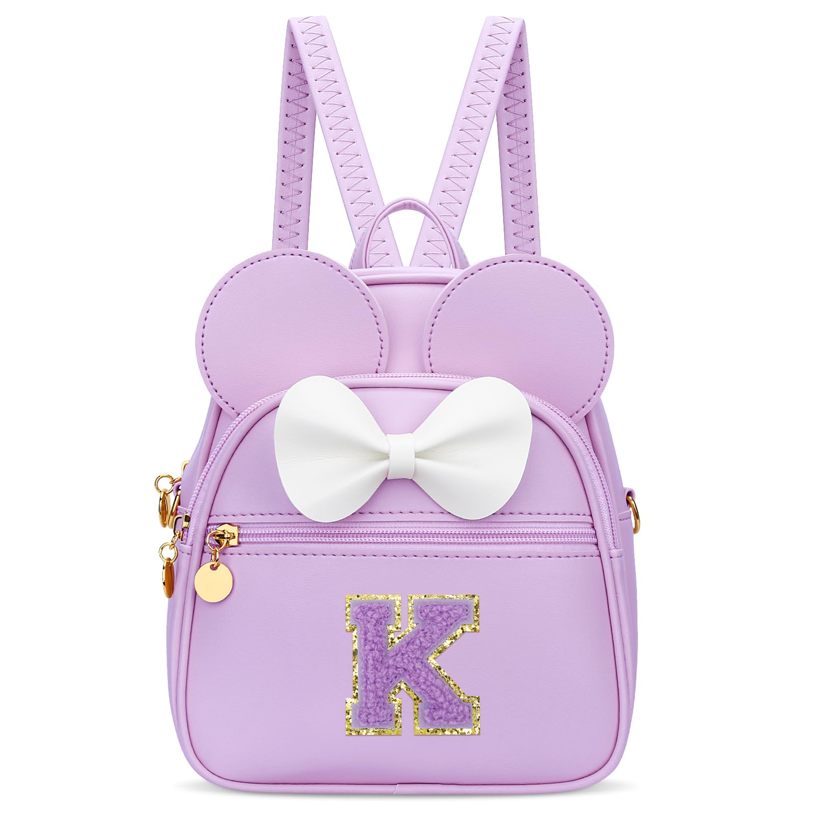 KKXIU Girls Initial Bowknot Cute Mini Backpack for Toddler, Travel Small Girl Backpacks, Personalized Birthday Gifts for Little Girls and Kids(K,