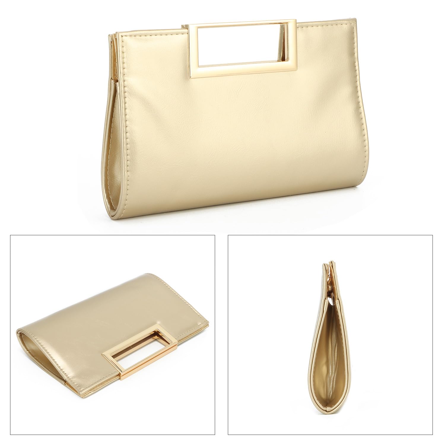 EVEOUT Pochette en Cuir PU Femmes Clutch Sac à Main de Soirée avec chaîne Sac à bandoulière élégant pour Mariage Plage Vacances(Or)
