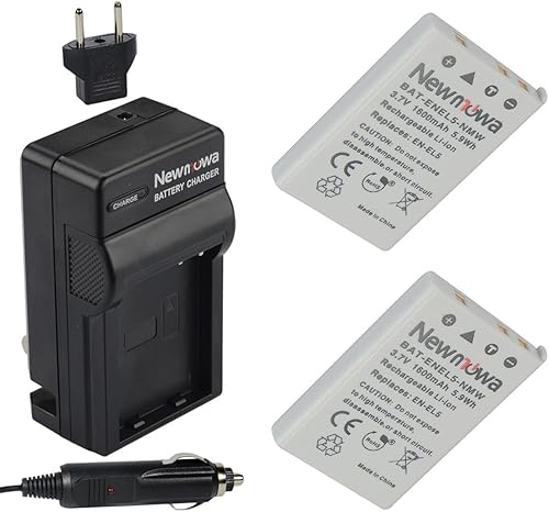 Newmowa EN-EL5 Batería de repuesto (paquete de 2) y kit de cargador para cámaras Nikon EN-EL5 Coolpix P530, P520, P510, P100, P500, P5100, P5000,