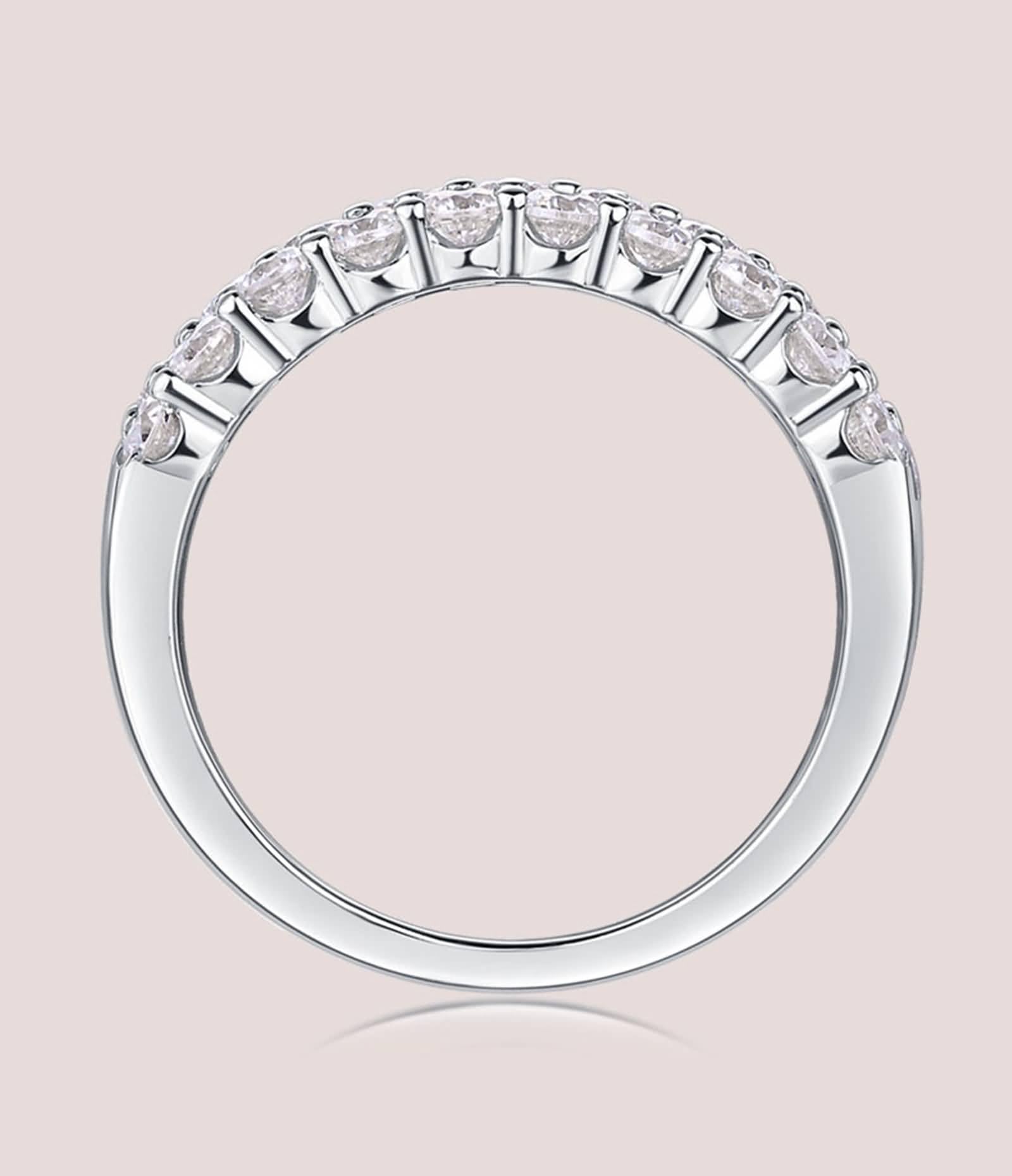 Obrączki ślubne damskie 750, Moissanit Pavé Wide Ring dla kobiet, prawdziwe złoto, 9K/14K/18K białe złoto/Pt950 platyna, rozmiar 47 (15,0)-65 (20,7)