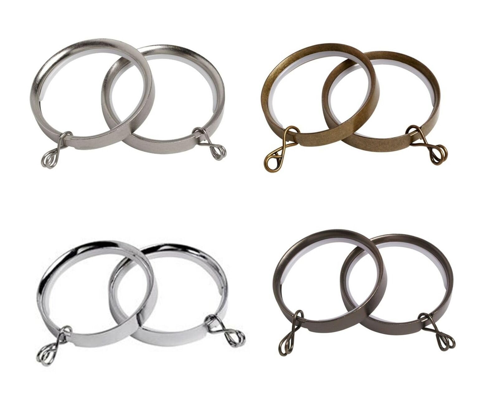 28mm Flat Lined Metal Window Curtain Pole Rings (Chrome, 10)