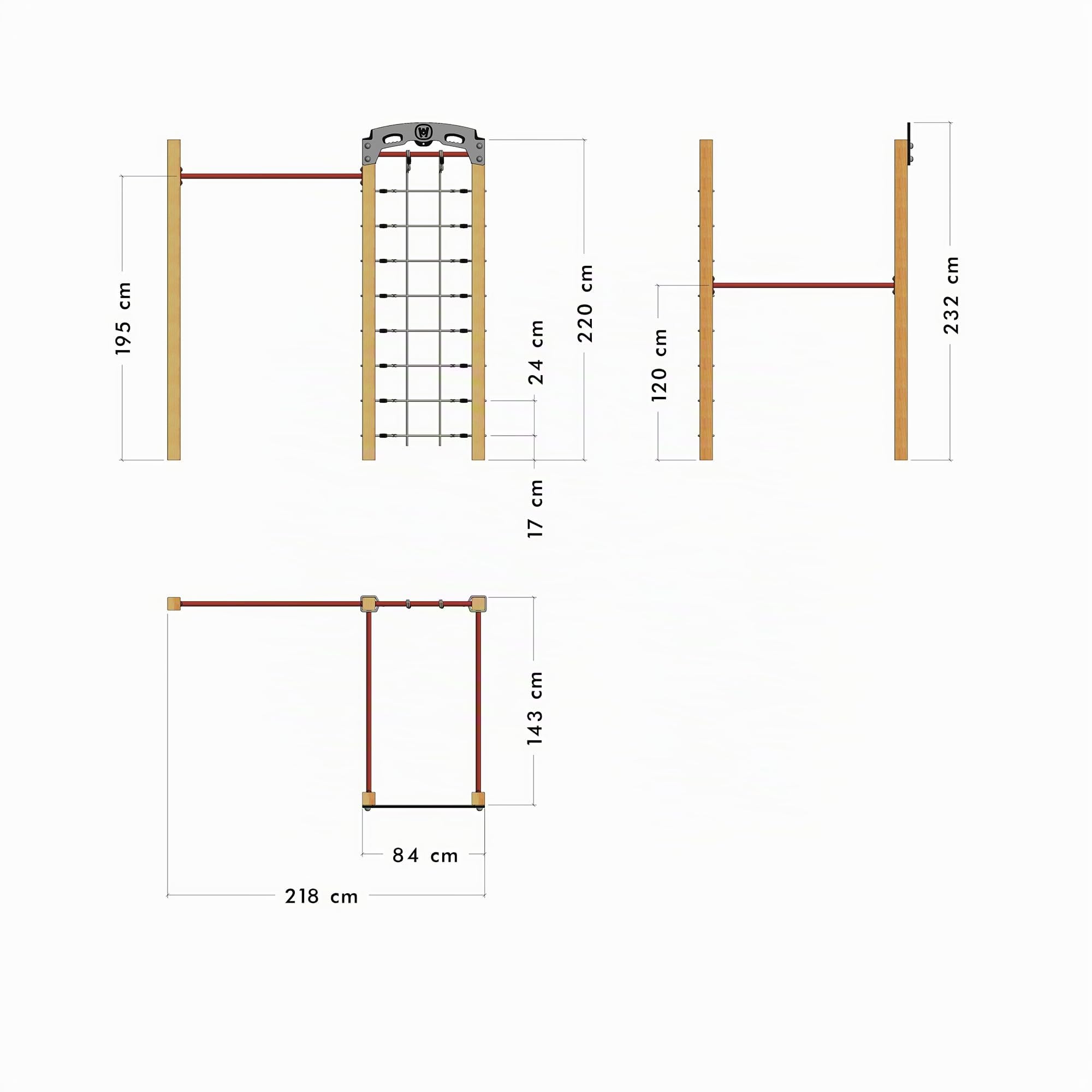 Wickey Fitnessgerät - Fit Base 520 - Outdoor Fitnessstudio, Gym für Zuhause, Klettern und Sport für Jugendliche und Erwachsene im Garten mit Klimmzugstange