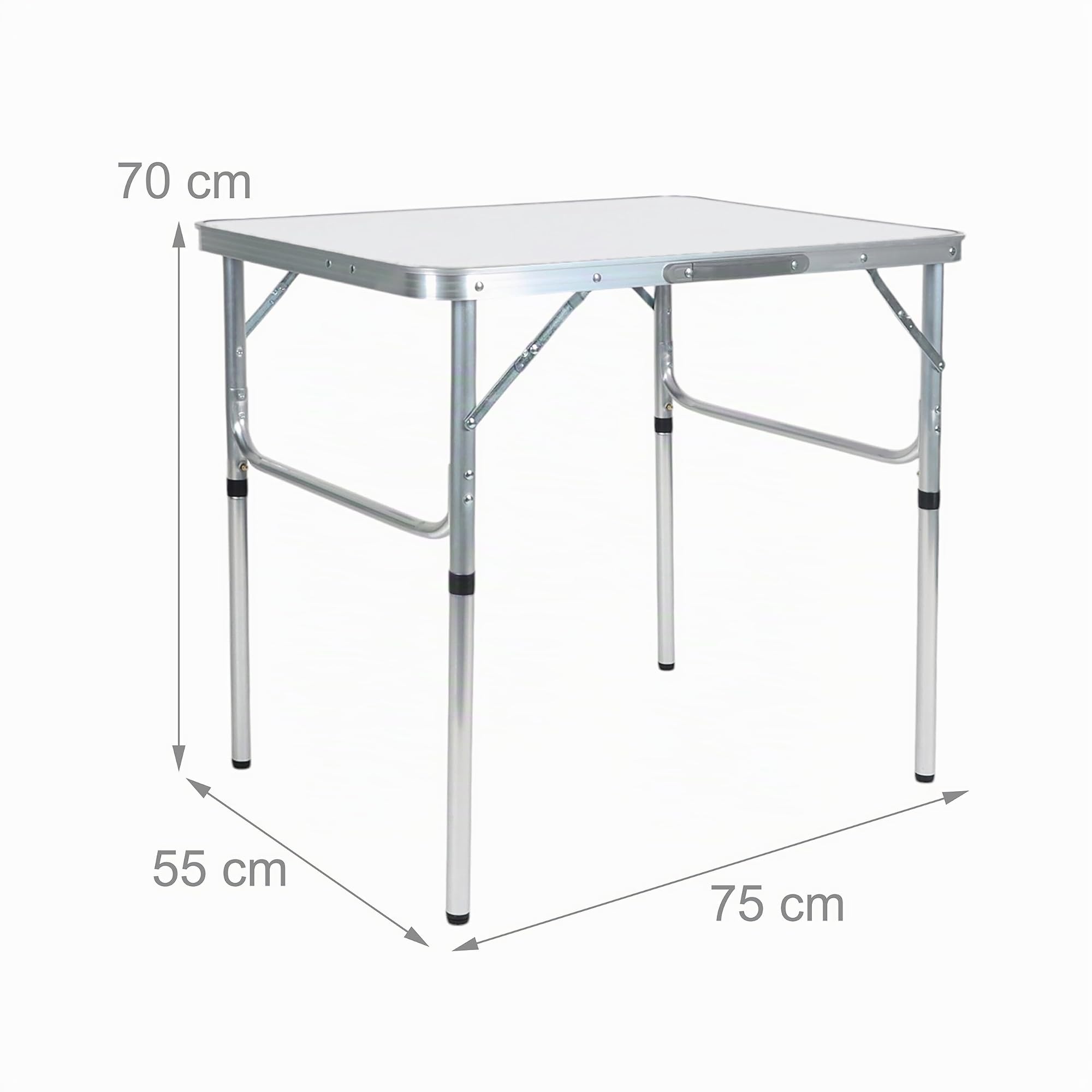 Relaxdays Mesa de Camping, Plegable, Altura Regulable, 70x75x55 cm, Aluminio, MDF, Resistente Intemperie, Jardín, Blanco