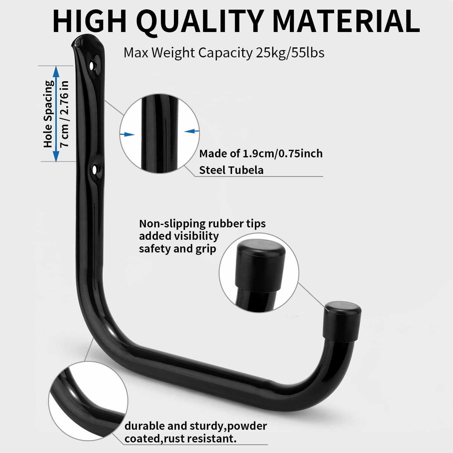 6 Pack Heavy Duty Ladder Storage Hooks Garage Utility Hanger Black