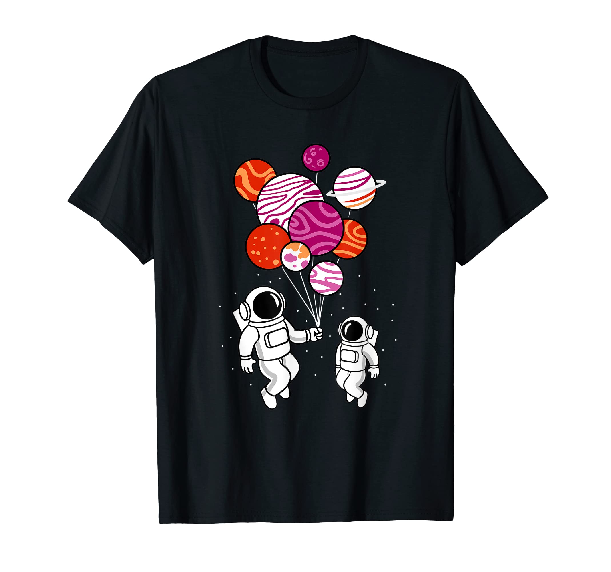 Astronaut Holding Lesbian Planet Balloons T-Shirt, Black