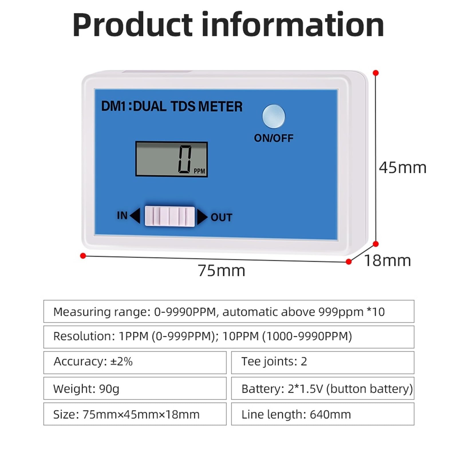 TDS Water Quality Tester DM1/DM2 Dual TDS Meter HD LCD Display Dual Probe Drinking Water Pool Aquarium PH Meter,Giardino,Prato,Interno,Uso esterno(EC Meter)