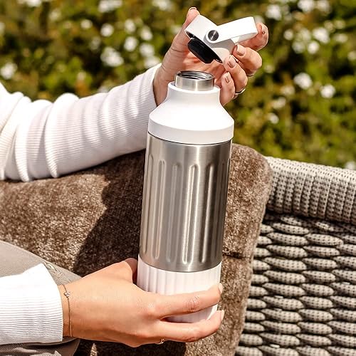 Miniatura 4 de BEAST Botella de hidratación de acero inoxidable con tapa de transporte, 22 oz (negro carbón)