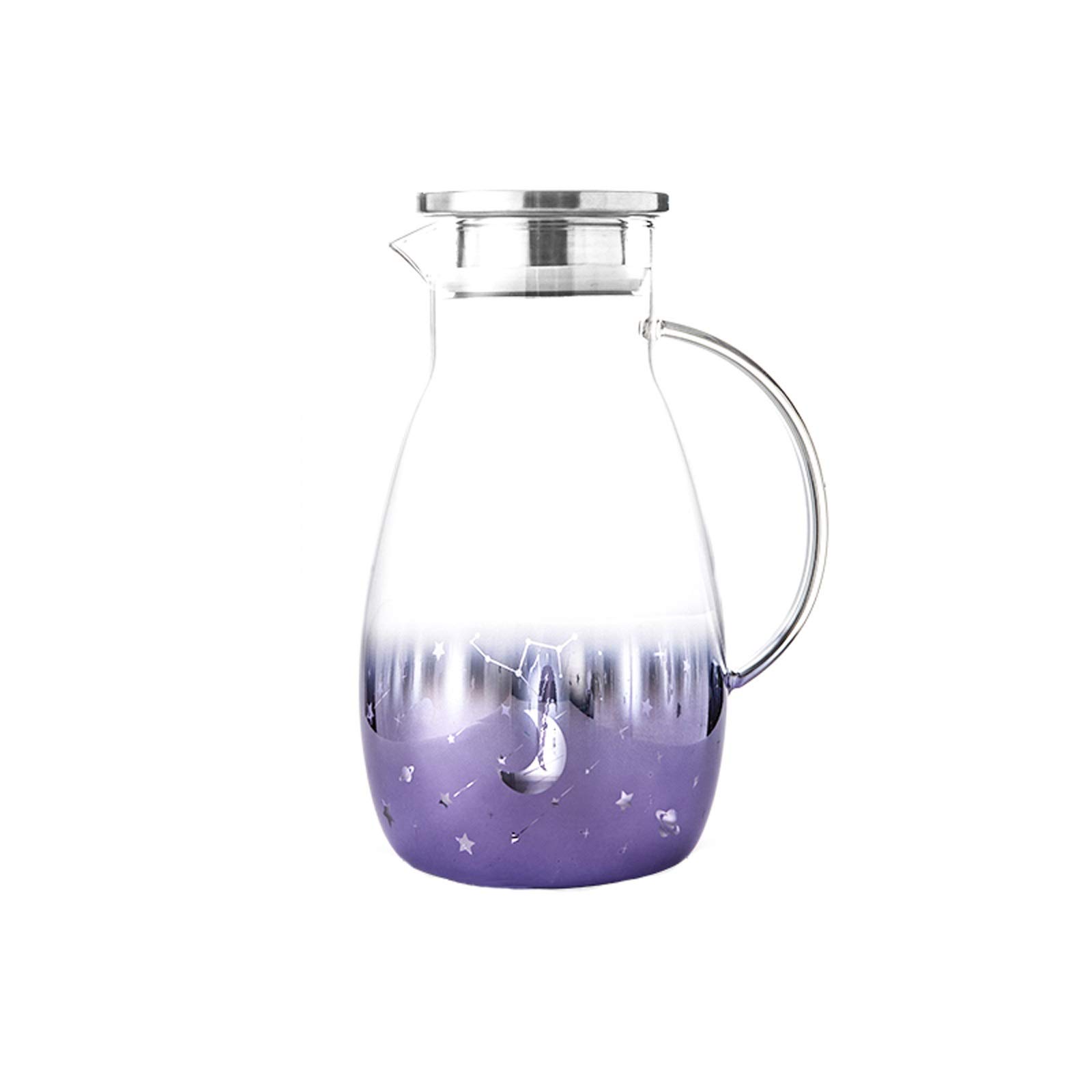 LOWLIU Caraffe di tè Freddo Semplice brocca di Vetro con Coperchio in Acciaio Inox Caraffa ad Acqua con beccuccio e Maniglia Perfetto for Succo Fatto in casa e Tea ghiacciata-2000ml brocche