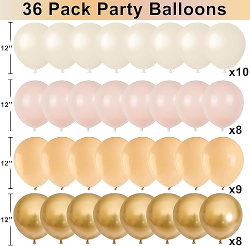 Miniatura 2 de Juego de globos de color blanco arena dorada, globos de doble relleno de 12 pulgadas, globos de fiesta boho con cromo metálico dorado neutro crema