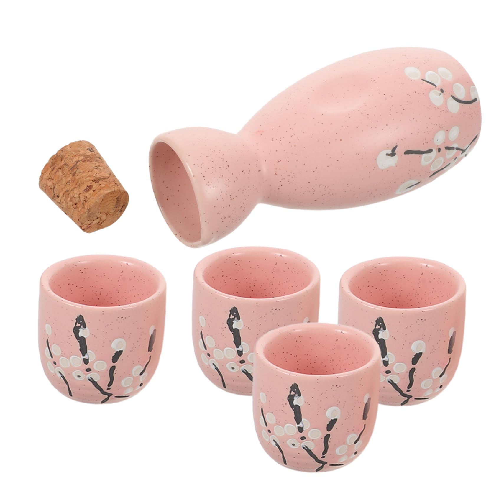 Cerámica Japonesa para Sake con Botella y Vasos Diseño Flor de Ciruelo Juego Compacto y Fácil de Limpiar para Bar Casa y Restaurante para Regalo y Uso Versátil con Soju y Té