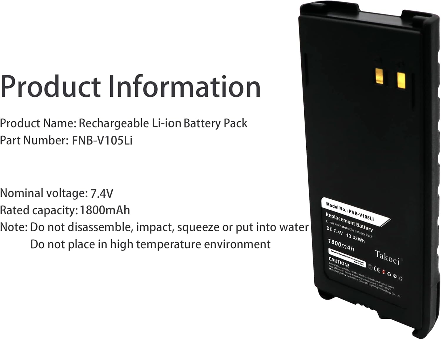 2-Pack 7.4V 1800mAh FNB-V105Li Li-ion Radio Battery Compatible for Yaesu/Vertex/Standard Horizon/Marantz HX380 & HX280 Series Two Way Radio