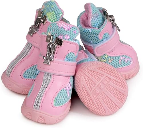 Miniatura 4 de Hdwk&Hped Botas para perros pequeños, zapatos de verano de malla transpirable, elegantes botines de poliuretano rosa con suela de goma