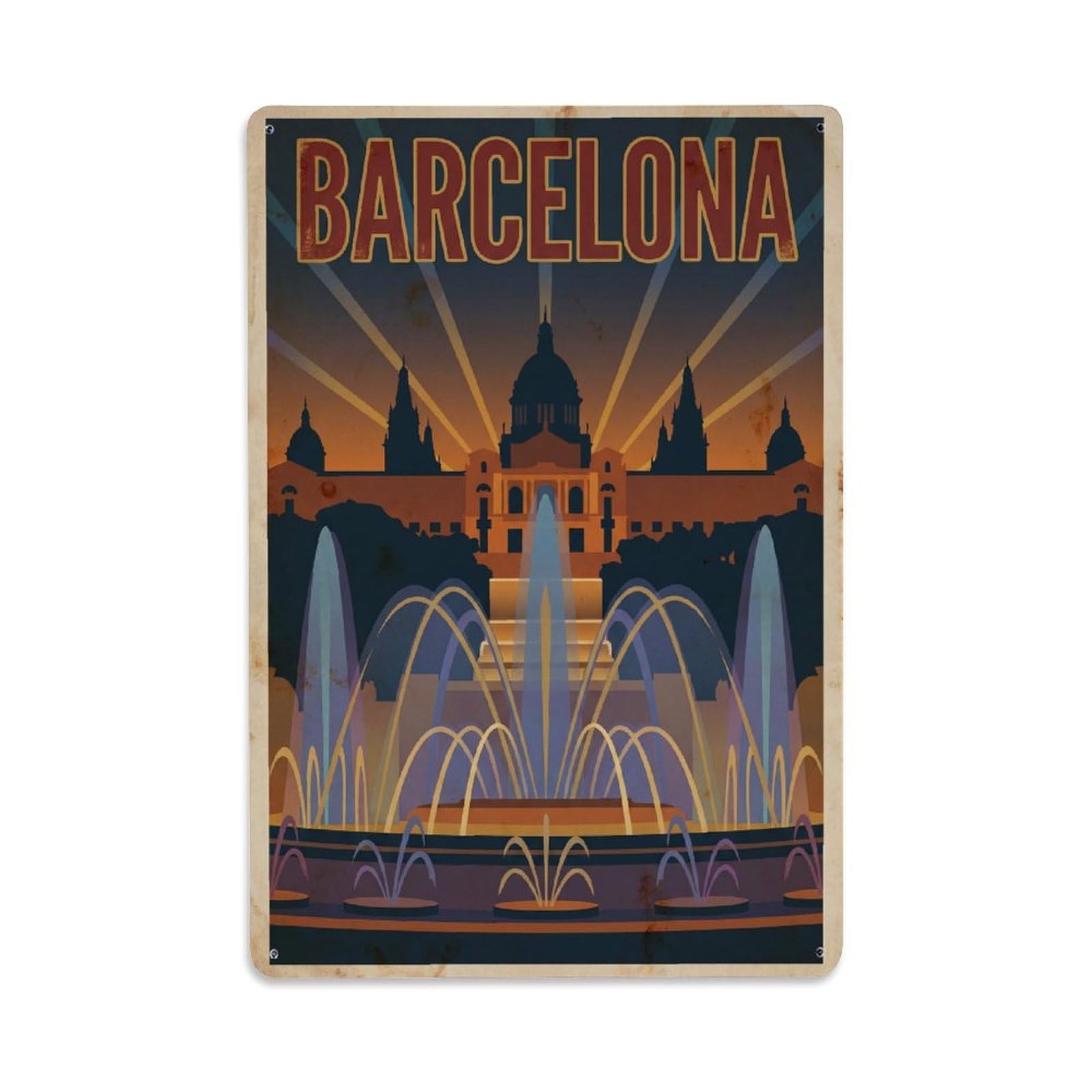 Vintage Travel Fountain Spain Magical Metal Tin Sign