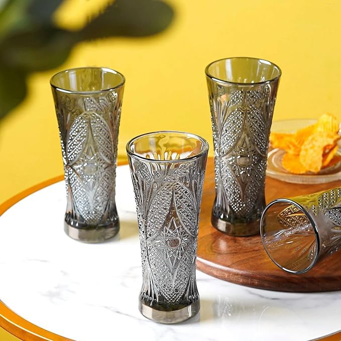 Image of bellemax 300 ML Premium Juice Glasses Drinking Glasses,Highball Lead-Free Glasses,Tumblers for Water,Juice,Beer,Cocktail and Mixed Drinks - 6 Pieces,Transparent (BM-11)