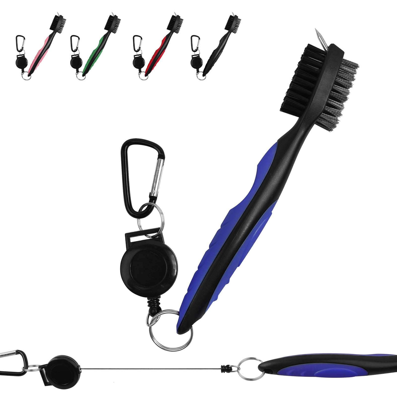 FUZVOL Golf Club Brush Groove Cleaner and Golf Groove Cleaning Brush with Retractable Clip(2 Ft), Ergonomic Design Golf Accessories and Golf Gifts for Men Blue