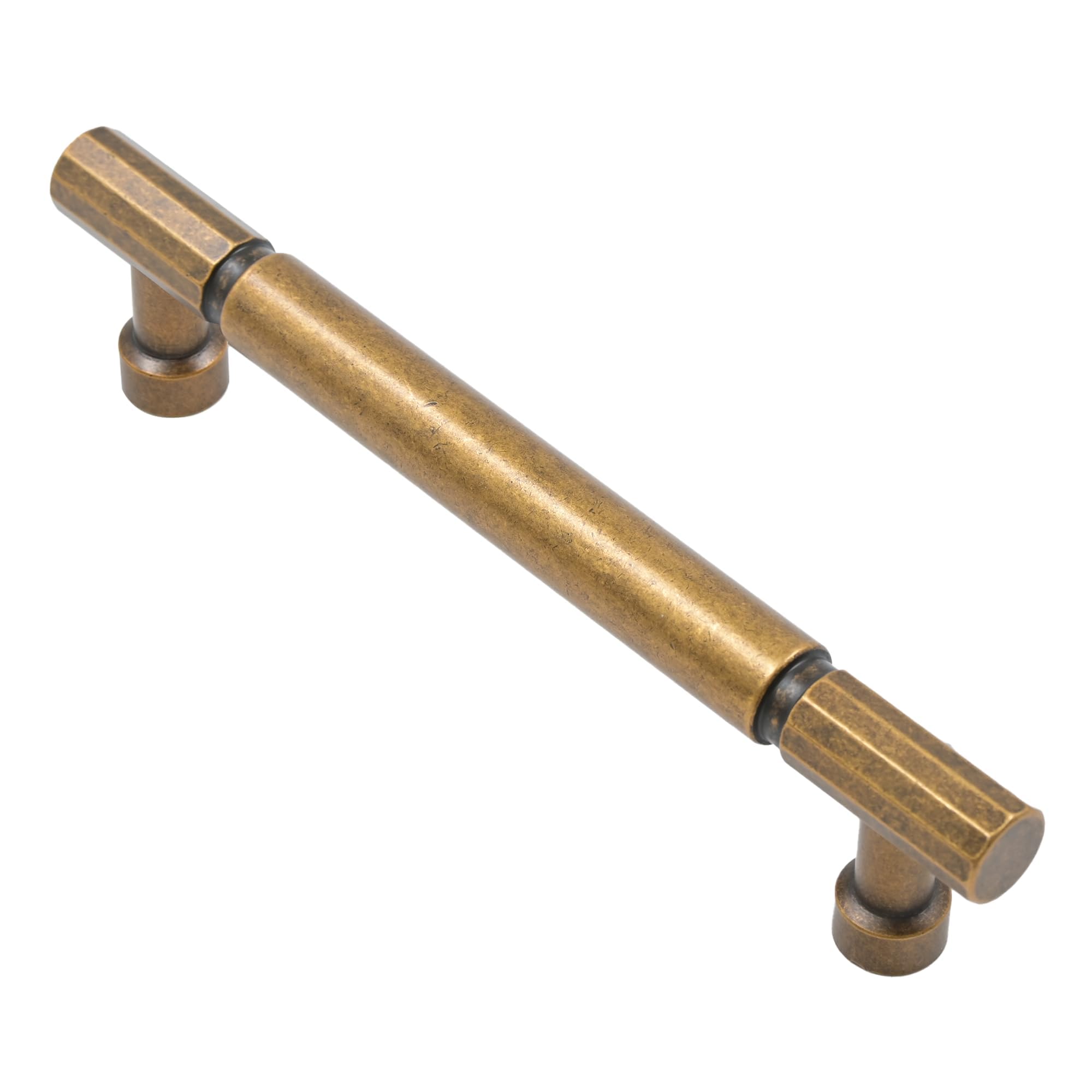 Alzassbg Antique Brass Cabinet Pulls, 5 Inch Hole Centers, Zinc Alloy, Contemporary Style Kitchen Drawer Handles, 10 Pack, AL3096AE