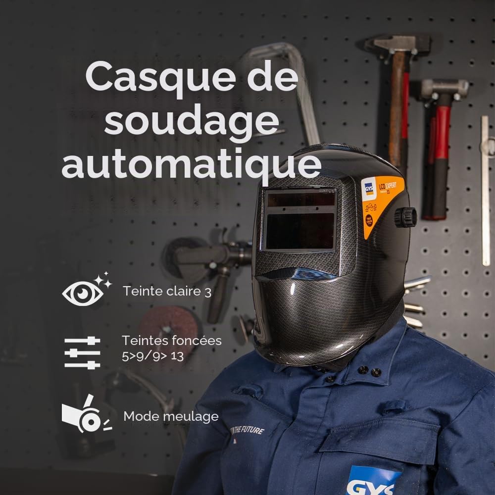 GYS, Masque de Soudage LCD EXPERT 11 CARBON True Color, Teinte 3/11, Champ de Vision 100x49mm, Assombrissement Auto 0,50ms, Classe Optique 1/1/1/1, pour MMA, TIG, MIG/MAG