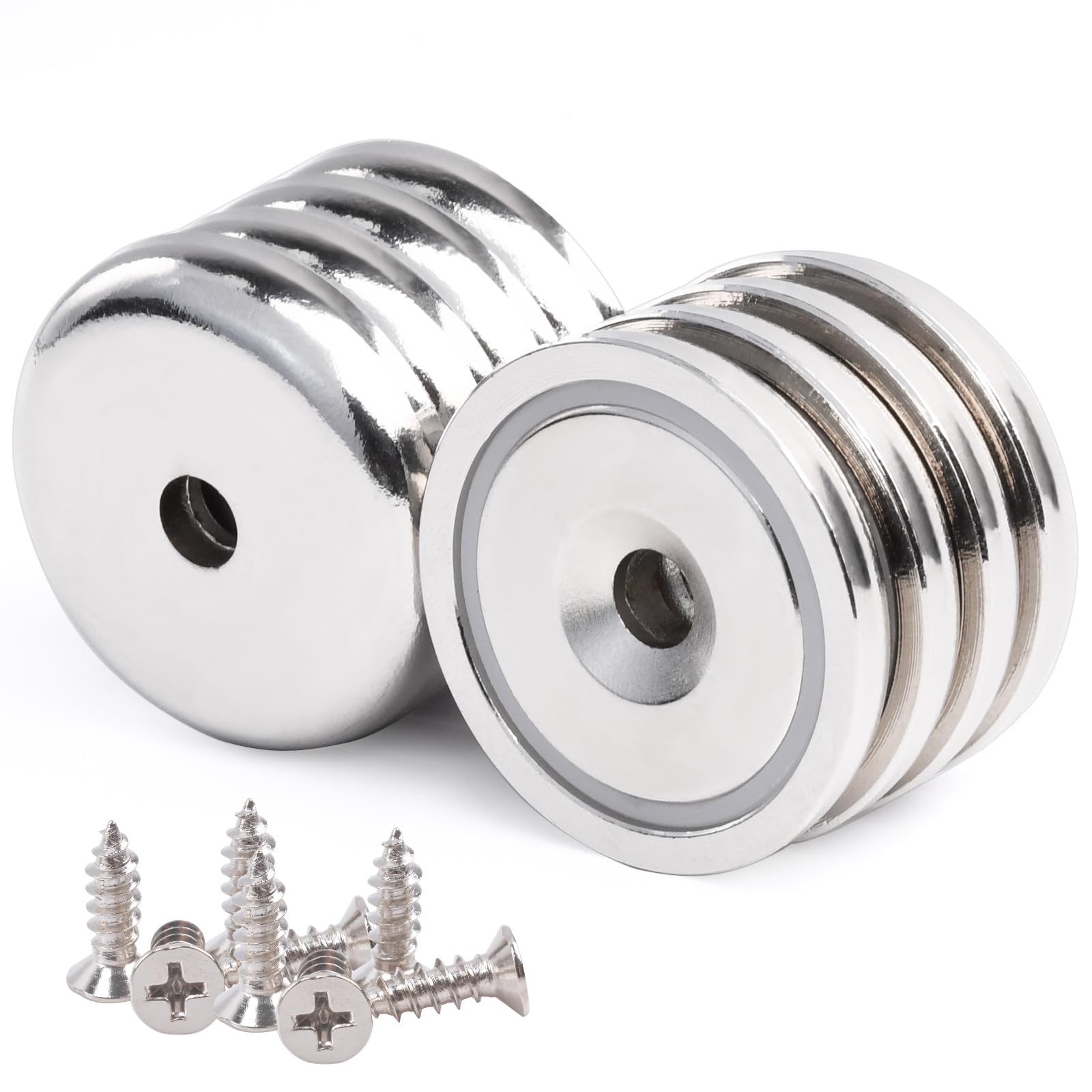 OCEUMAOANeodymium Magnets Strong Magnet 100lb+ Pulling Force 36mm with Countersunk Hole and Screws Extra Strong Magnets Silver 8Pack