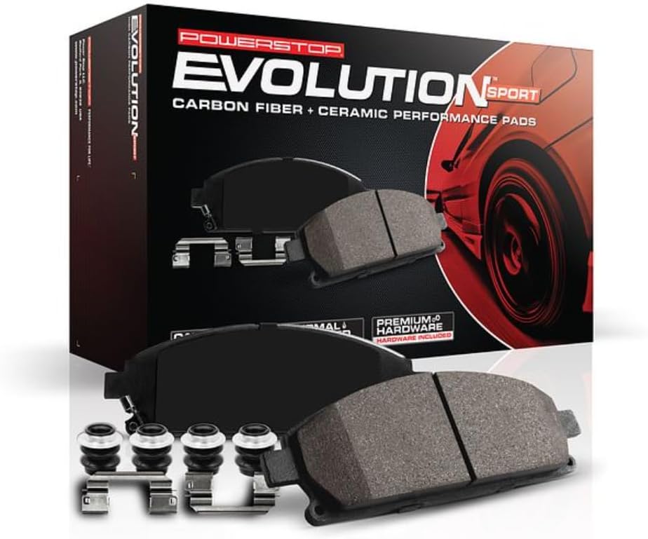 Power Stop Z23-6012 Front Z23 Evolution Sport Carbon Fiber Infused Ceramic Brake Pads with Hardware For Genesis G70 2019-2022, Kia Stinger 2018-2022 [Model Specific]