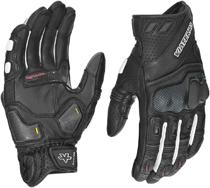 ViaTerra Shifter Short Leather Motorcycle Riding Gloves | Knox SPS for Scaphoid Protection | CE Level 2 Knuckle Protection
