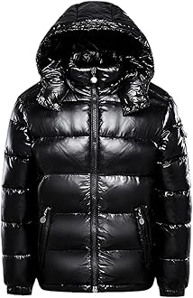 EarnmoreMen Warm Down Jackets Solid Color Winter Snow Down Jackets Hooded Zipper Metal Shining Windbreaker Parka