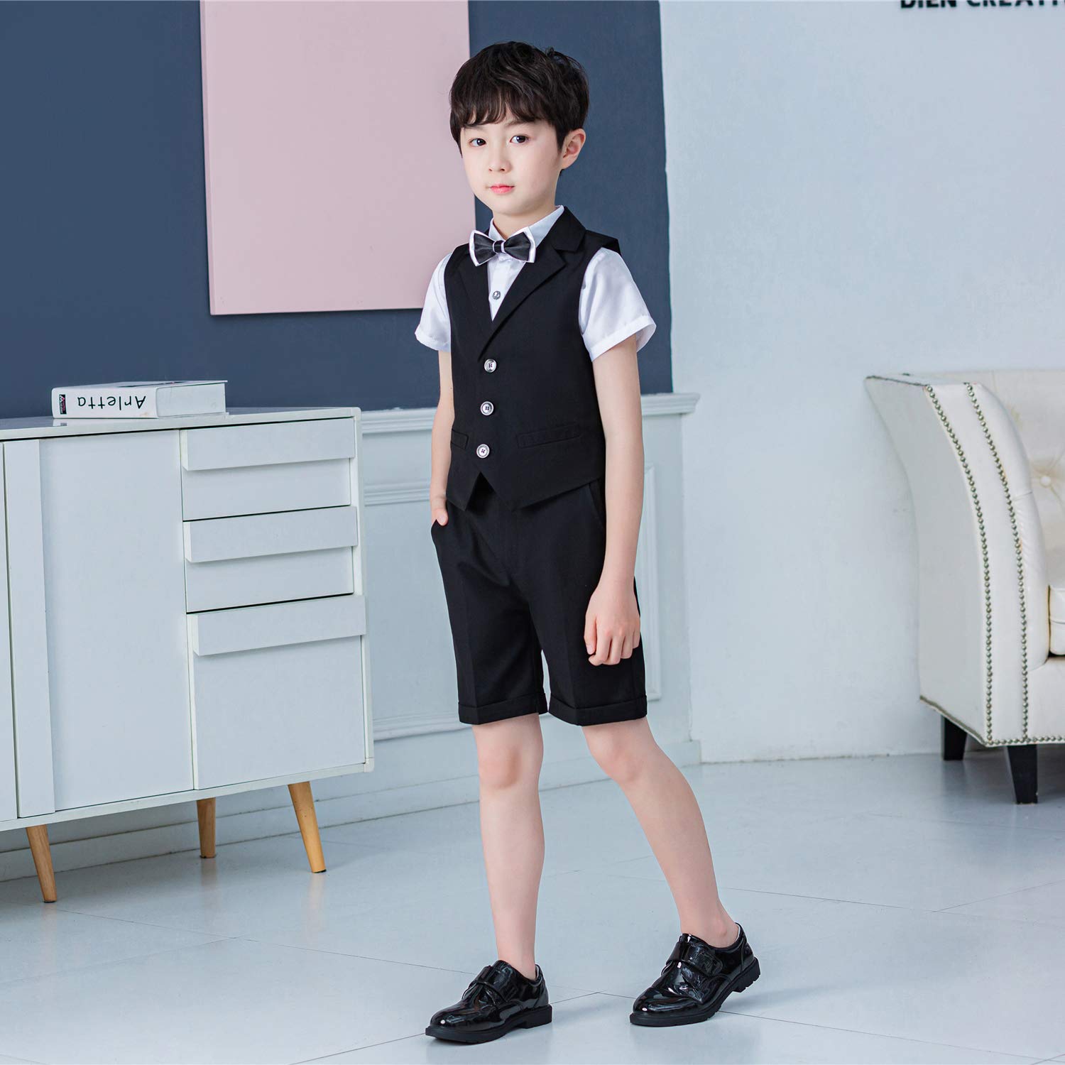 LOLANTA 4 Pezzi Bambini Ragazzi Abbigliamento Set Camicia + Papillon + Gilet + Pantaloni, Ragazzo Gentleman Nozze Smoking Cerimonia