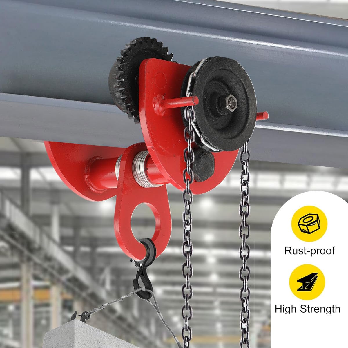 Rollfahrwerk 2000 kg Kranfahrwerk Laufkatze 80~168mm Handfahrwerk Handlaufkatze Seilwinde Kettenzug Hallenkran Haspelkette Kran Für Haben, Be- und Entladen von Materialien, mit 3m Kette