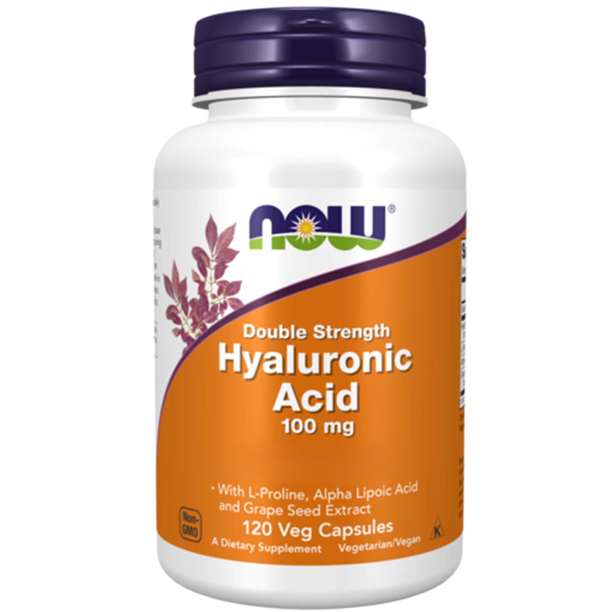 Now Foods, Double Strength Hyaluronic Acid, with Proline Alpha Lipoic Acid and Grape Seed Extract, 120 Vegan Capsules, SOYA-Free, Gluten-Free, GMO-Free, Vegetarian