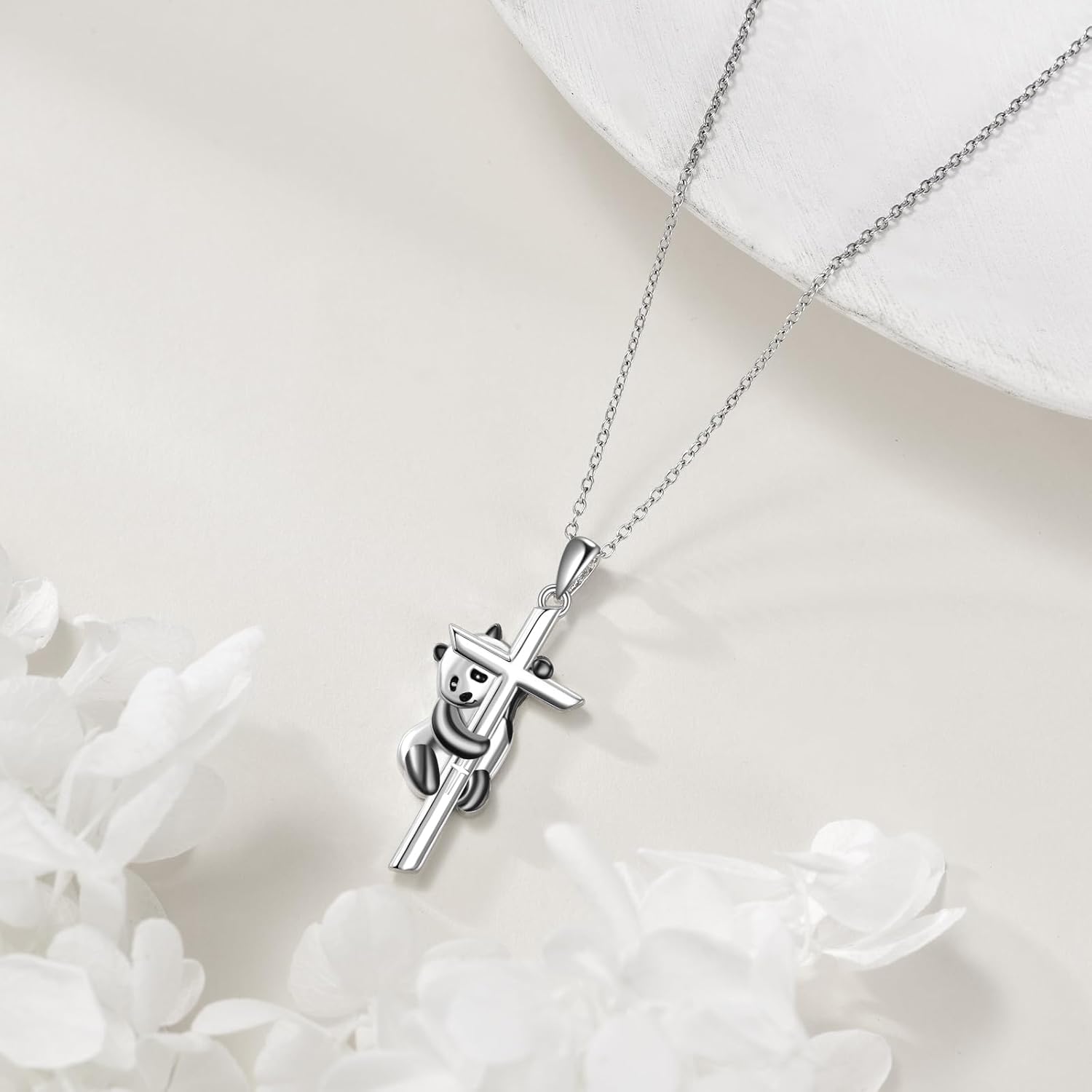 Panda/Black Cat/Tiger Cross Necklace for Women Sterling Silver Cross Jewelry for Women - Image 5