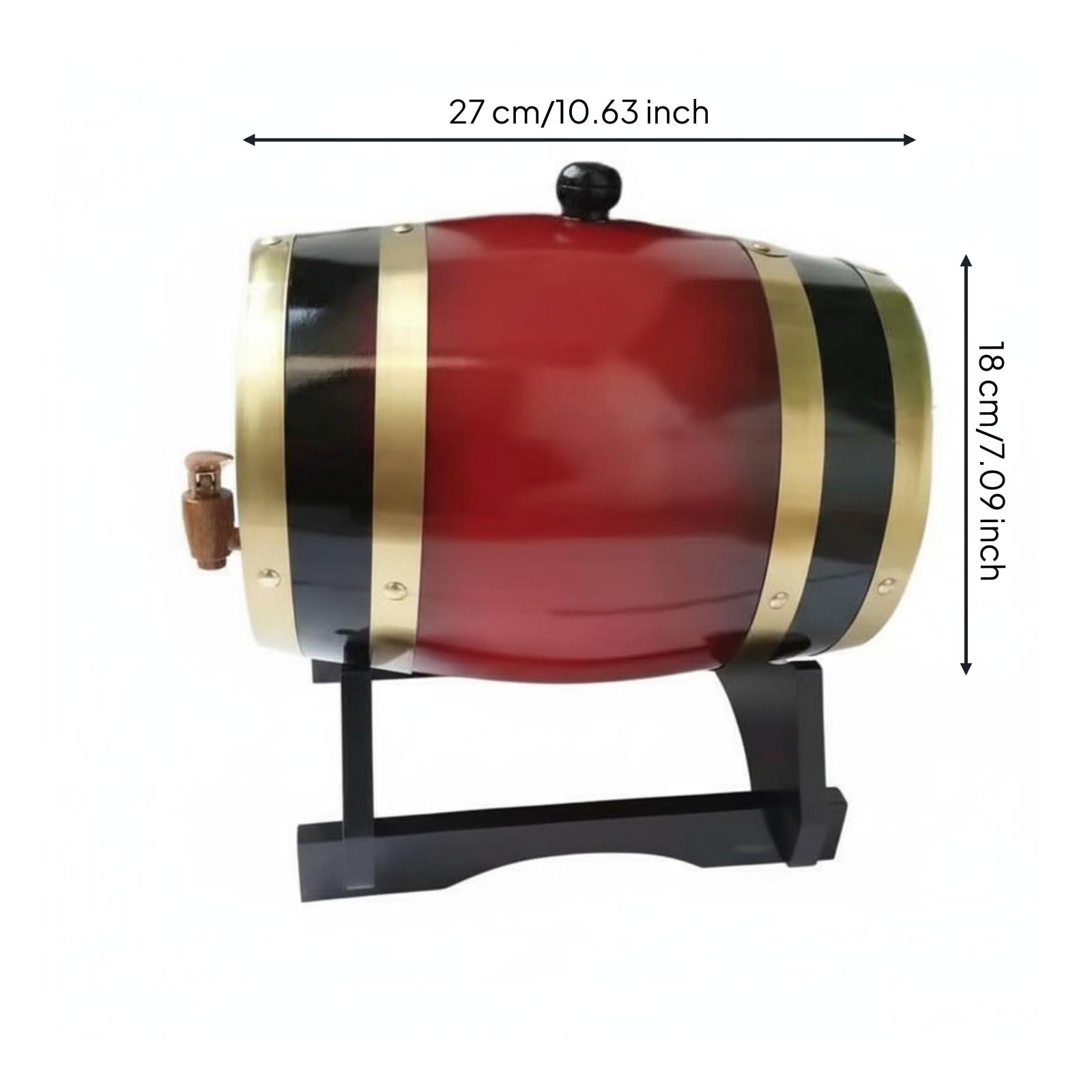 Baoblaze Botte da Vino Botte Botte di Liquore Barile di Legno con Rubinetto in Legno Duro per Conservazione E Servizio Finitura Liscia con Cerchi in Metallo E, Rosso Vino, 5L