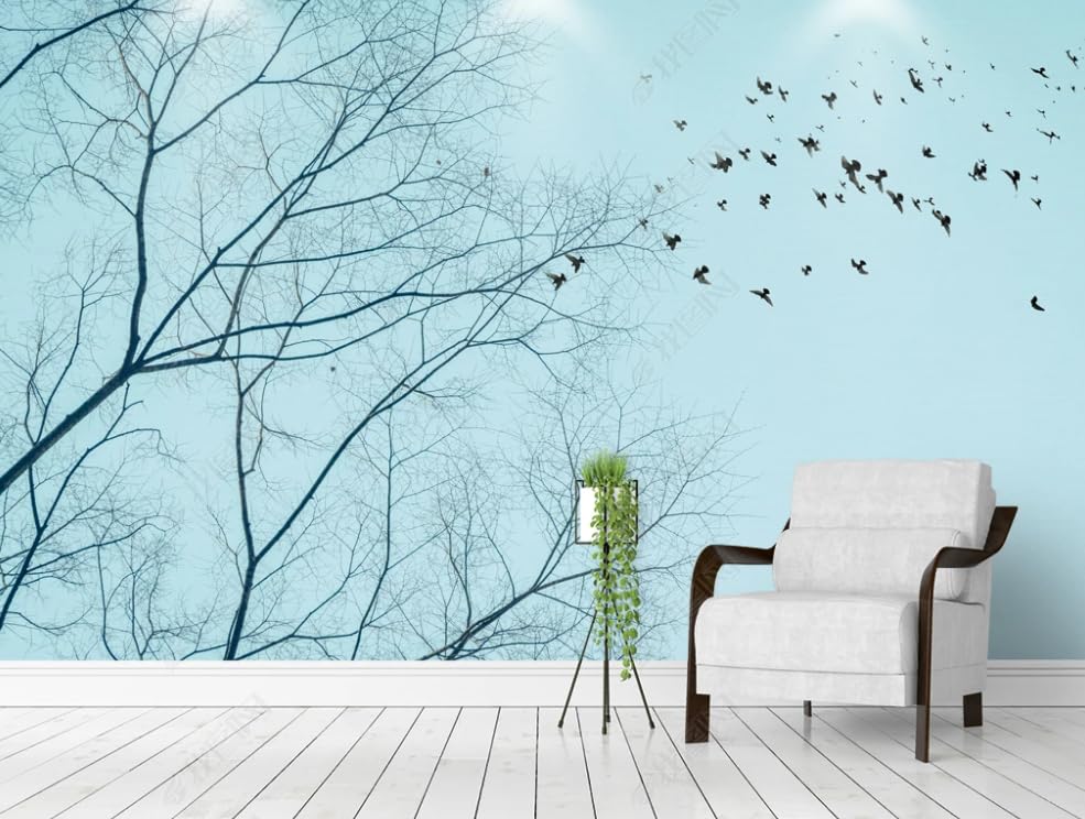Poster géant arbres et oiseaux pour habiller un mur de restaurant