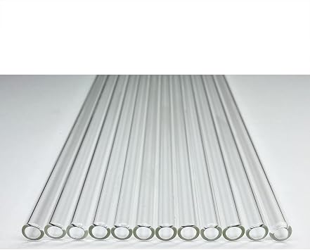 Glass tubes 12 Piece, 8 Inch Long Reusable Glass Straws Borosilicate OD 10 mm Thickness 1.5 mm Industrial Glass Tubing for Tall Cups 10mm / Clear