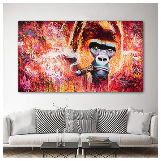 Väggkonst bild roliga djur rökning målning gatukonst oljemålning duk tryck modern populär affisch bild på väggen 40 x 70 cm utan ram