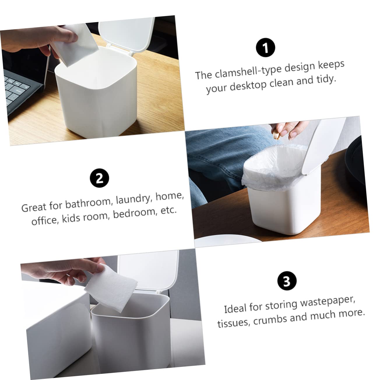 MAGICLULU 2pcs Mini Desktop Trash Cans Lid Compact Garbage Storage Bins for Office Home and Kitchen Stylish Clamshell Design for Easy Use and Organization