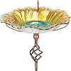 MUMTOP Bird Baths for Outdoors,Outdoor Bird Bath, Glass Birdbath Sunflower Bird Feeders Bowl with Stake for Garden Yard Decor (Yellow)