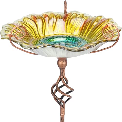 MUMTOP Bird Baths for Outdoors,Outdoor Bird Bath, Glass Birdbath Sunflower