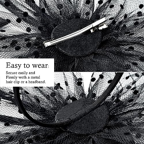 auwiyd Fascinators Hat Feather Flower Fascinator Mesh Face Veil Hat Black Lace Hair Accessories for Women Girls4