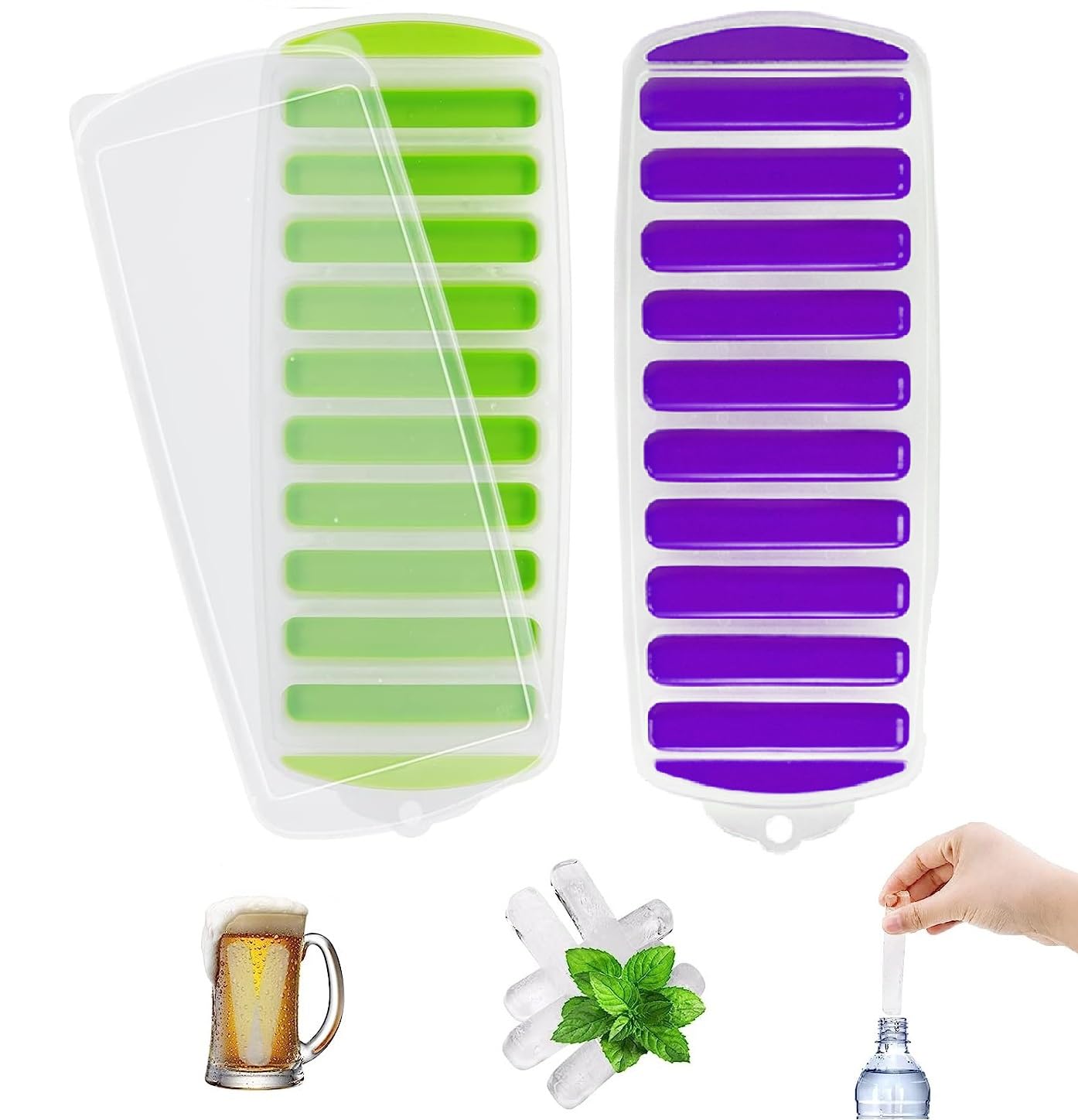 Photo 1 of 2 Pcs Long Ice Stick Tray Silicone with Lid,Water Bottle Ice Cube Tray with Easy Push and Pop Out Material, Ideal for Sports and Water Bottles