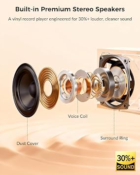 Vinyl Record Player with Bluetooth Input & Output, Built-in Stereo Speakers, 3-Speed Turntable LP Player, Full-Size Vintage Vinyl Player, Counterweight, AUX/RCA/Headphone Jack, Walnut