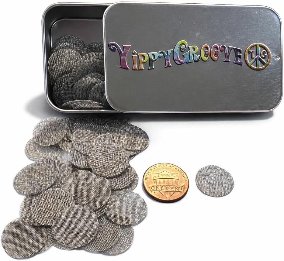 The Exceptional Stainless Steel Pipe Screen-Made in The USA-50 Screens in a Collectible Limited Edition YippyGroove StashTin—for a More Enjoyable, Cleaner, Filtered and Aerated Pipe (5/8"/0.625")