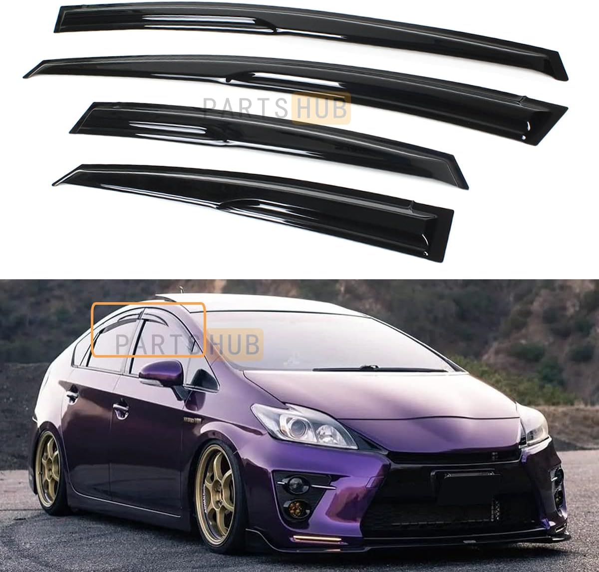 Fits for 2010-2015 Toyota Prius JDM 3D Wavy Mugen Style Window Visor Rain Guard Deflector