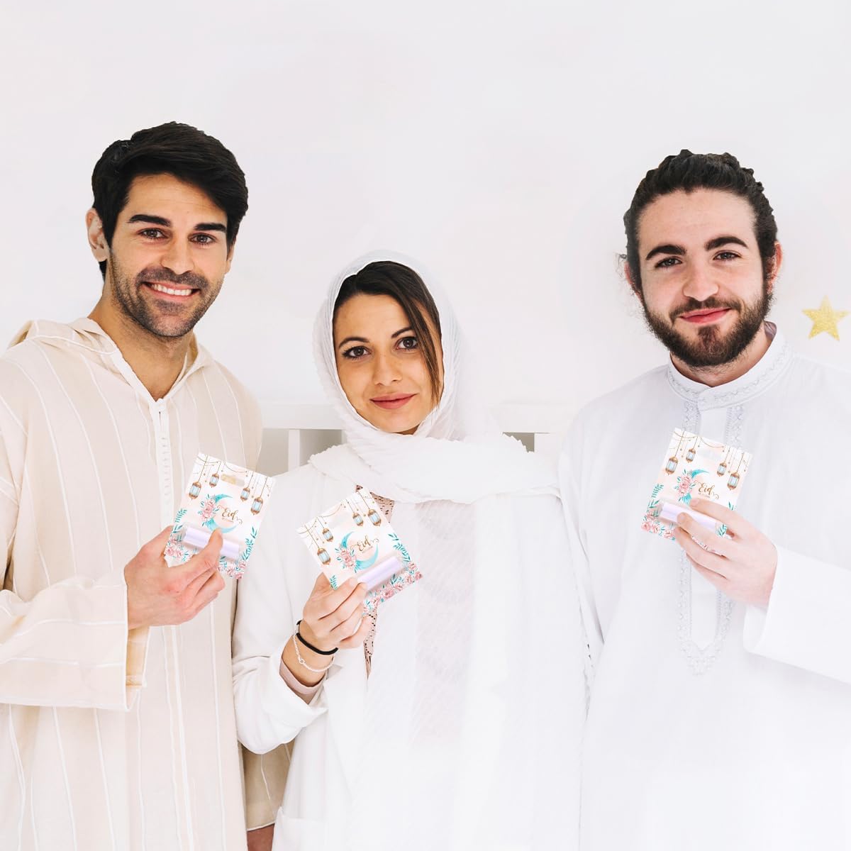 6 Pcs Eid Mubarak Money Holder for Cash, Pink Flower Green Moon Design Ramadan Gift Cards with Plastic Cover and Adhesive, Money Envelopes Ornament for Kid Holiday Muslim Iftar Party