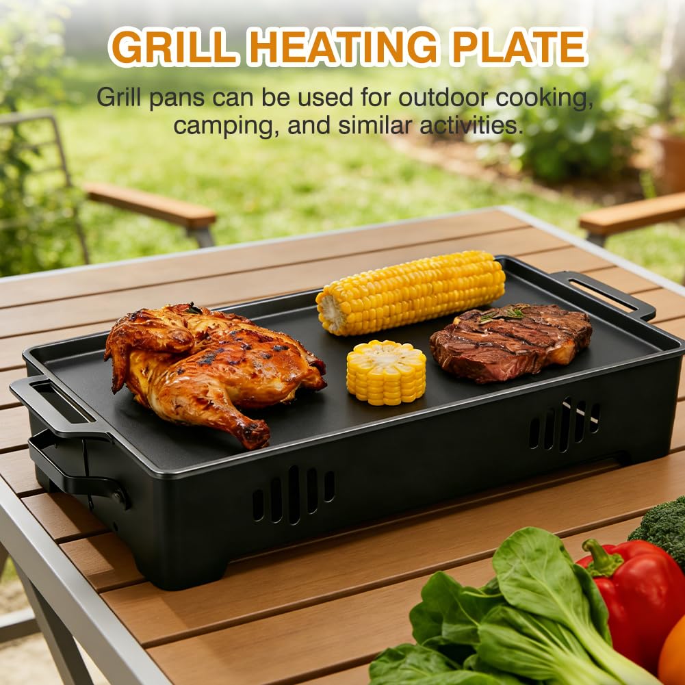 Piastra riscaldante per barbecue, contenitore per alimenti e grigliate, supporto per carne per grigliate, fornelli con design per barbecue, contenitore caldo con candele, 36 x 18 cm