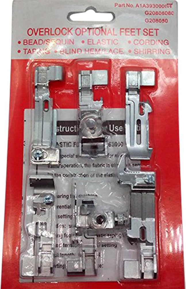 HONEYSEW Set of 6 Serger Overlock Feet for Singer QuantumLock 14T948,14T957,14T967,14T968 Juki Lock MO-50E MO-51E (BlisterCard Package)