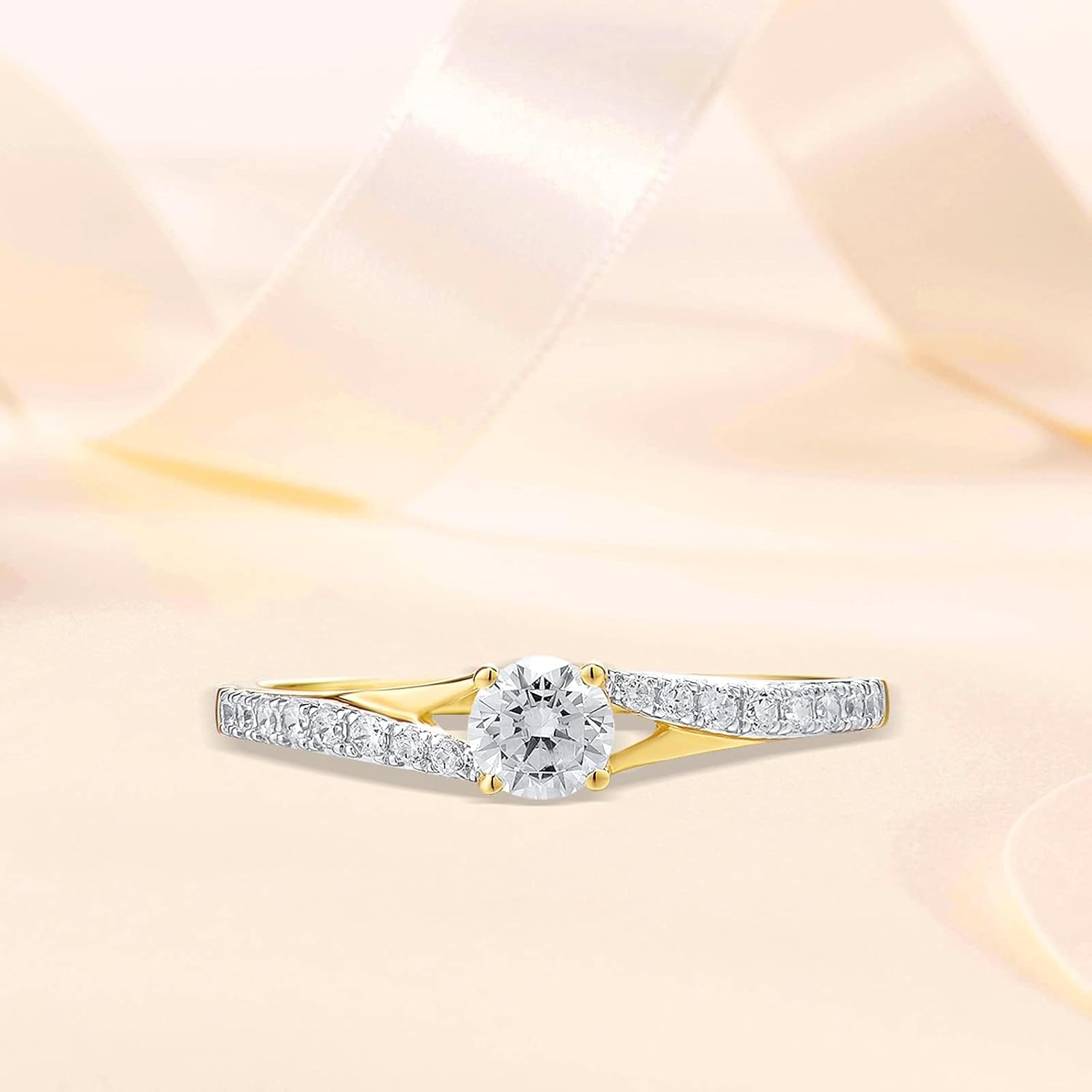 DIYA Personalized Custom 14K Gold Plated Engagement Ring 1CT Moissanite Diamond Solitaire Wedding Ring 925 Sterling Silver Engraved Name Ring Anniversary Mother's Day Jewelry Gifts for Women