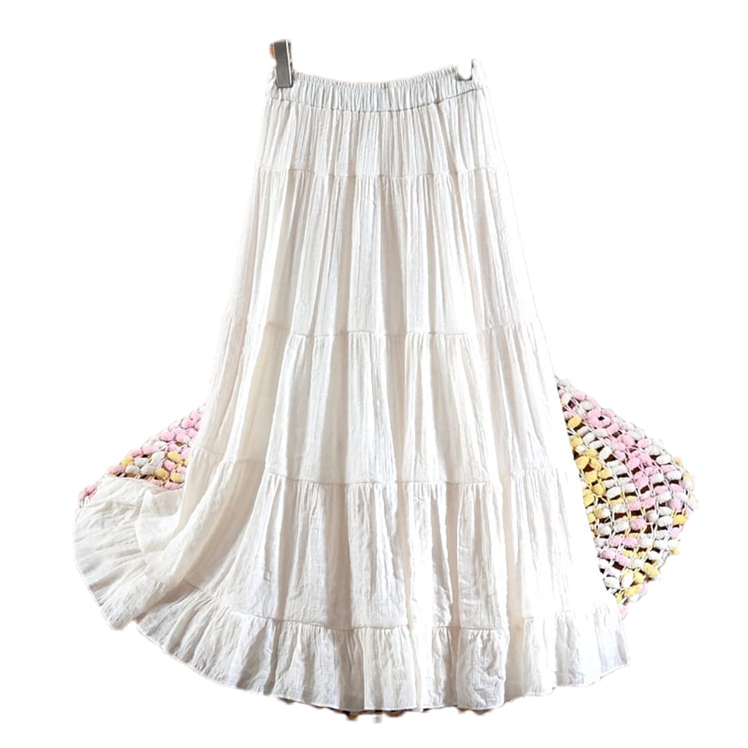 Jupe trapèze coton et lin taille unique élastique beige