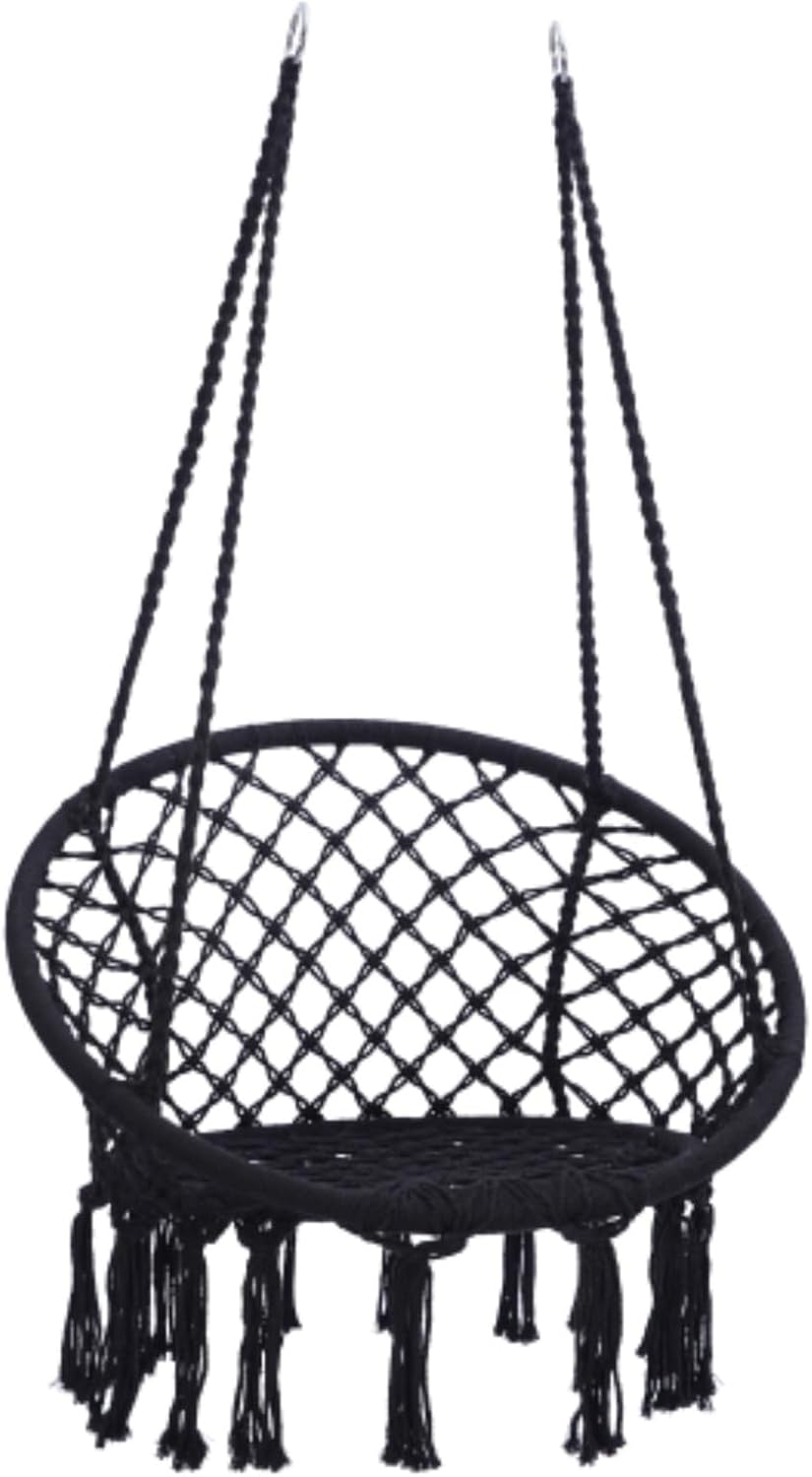 Hammock Chair Macrame Swing Max 330 Lbs Black Hanging Cotton Rope Hammock Swing Chair for Indoor and Outdoor