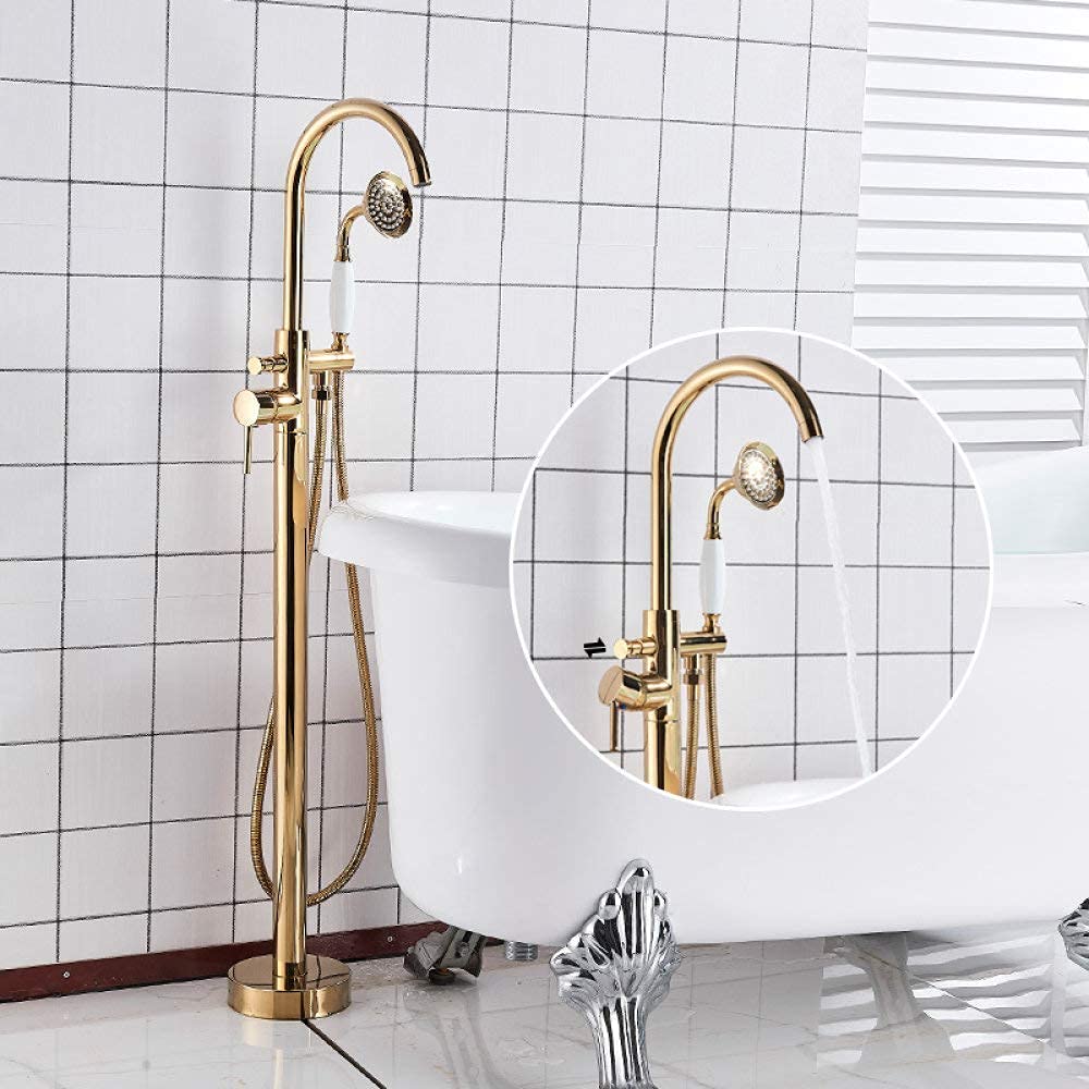 Mitigeur de baignoire sur pied or avec douchette au design luxe